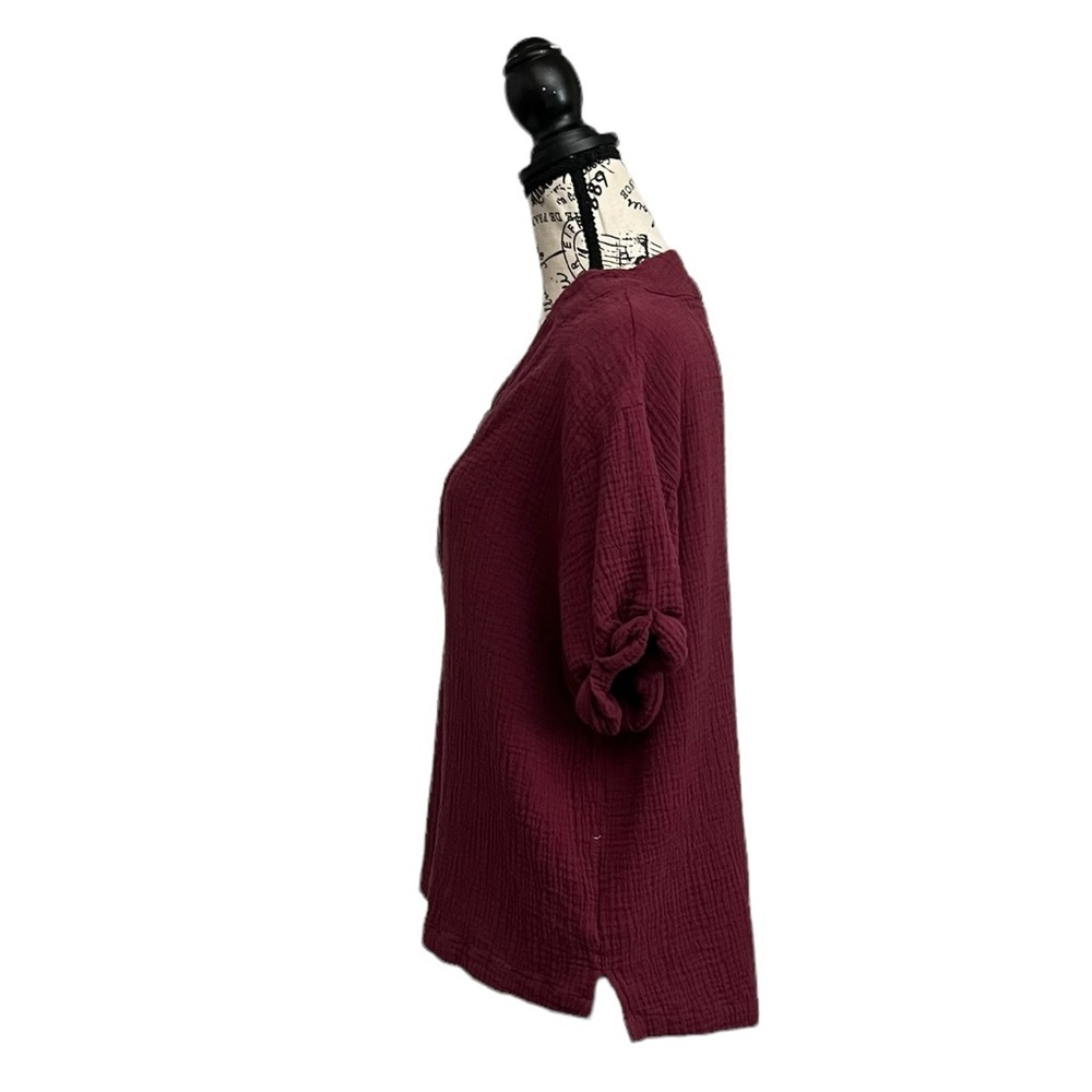 DEAR JOHN Women's Jailee Blouse Burgundy Pullover Gauze Slub Knit Beach Boho M - Picture 4 of 9